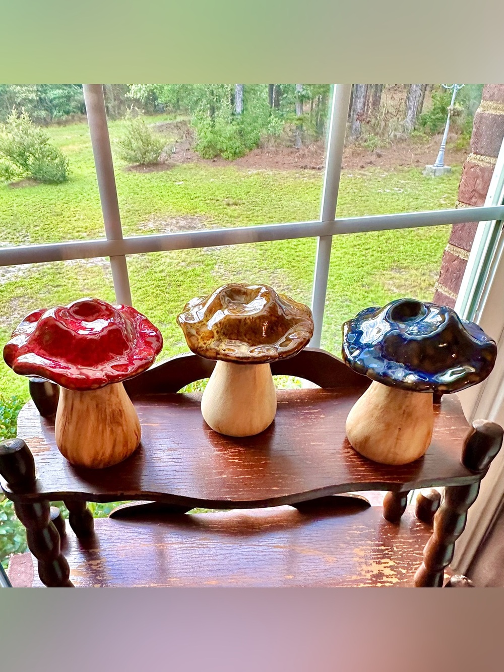 Handcrafted Ceramic Mushrooms - Red, Gold, Blue - Picture 2 of 13